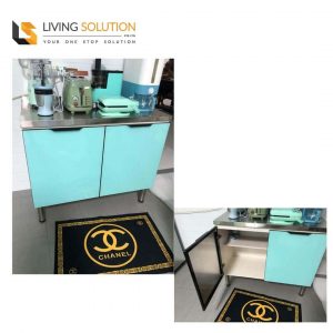 Tempered Glass Door Stainless Steel Top Wooden Kitchen Cabinet