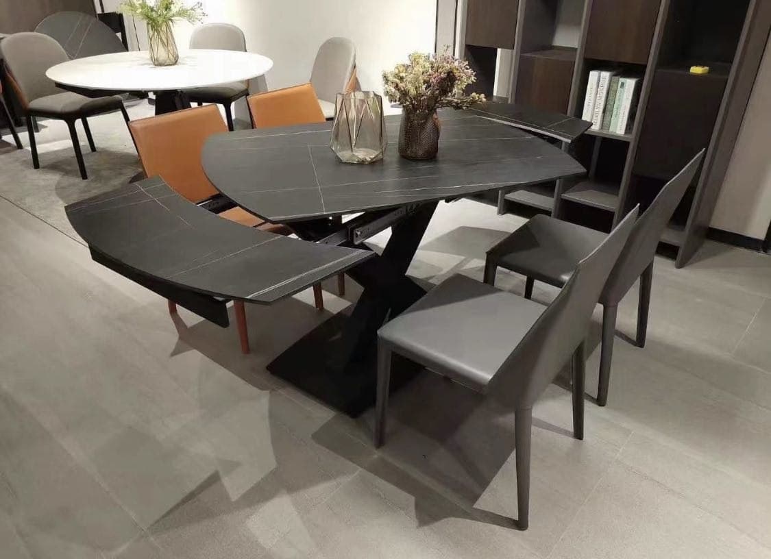 Jara Sintered Stone Extendable Dining Table - swivel extension