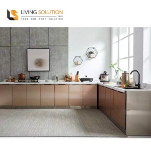 Sintered Stone or Quartz Top Stainless Steel / Wooden Structure Kitchen Cabinet