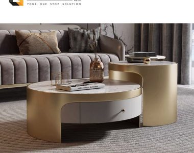 Braxton Designer Sintered Stone Coffee Table with Rose Gold Stainless Steel Base
