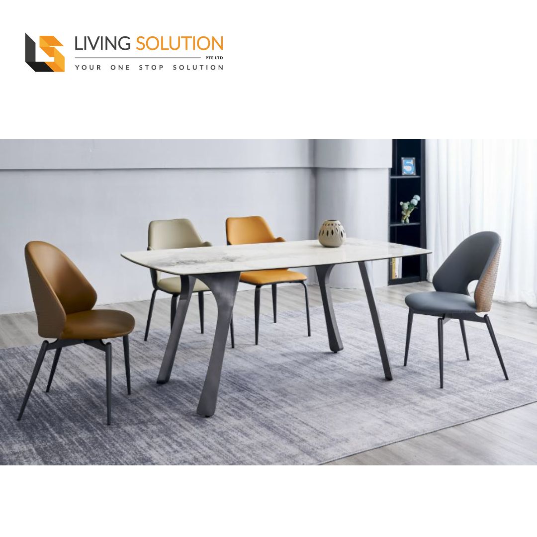 Arion Sintered Stone Dining Table Stainless Steel Leg with Modern Armless Dining Chair Singapore