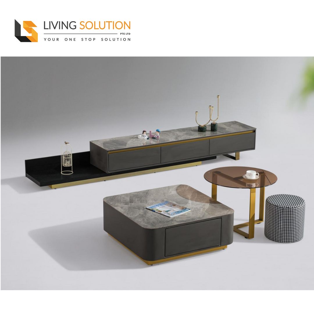 Myrtis Sintered Stone Top Coffee Table and Extendable TV Console