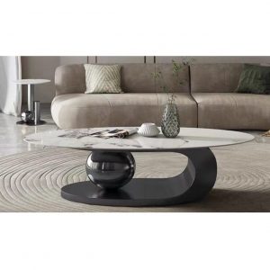 Dyon Designer Sintered Stone Top Coffee Table with Black Stainless Steel Base Singapore