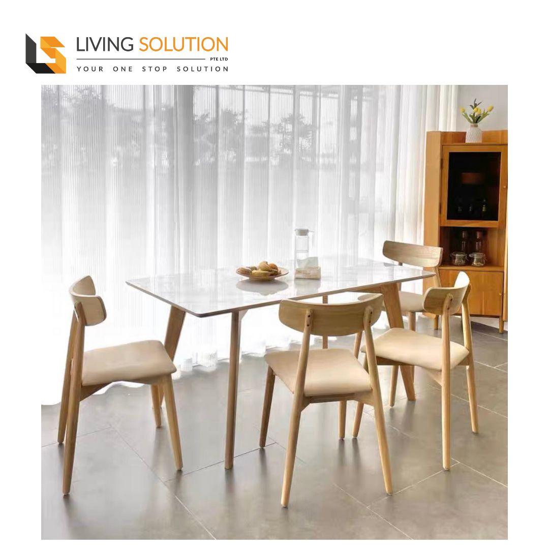 Devan Sintered Stone Dining Table Wooden Legs Dining Room Furniture in Singapore at Living Solution