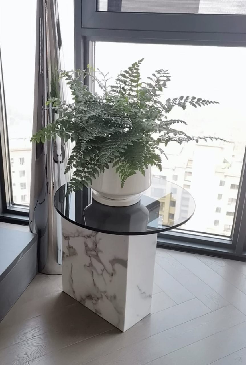 Ana Tempered Glass Marble Base Side Table Bedside Table 6 Ana Tempered Glass Marble Base Side Table Bedside Table