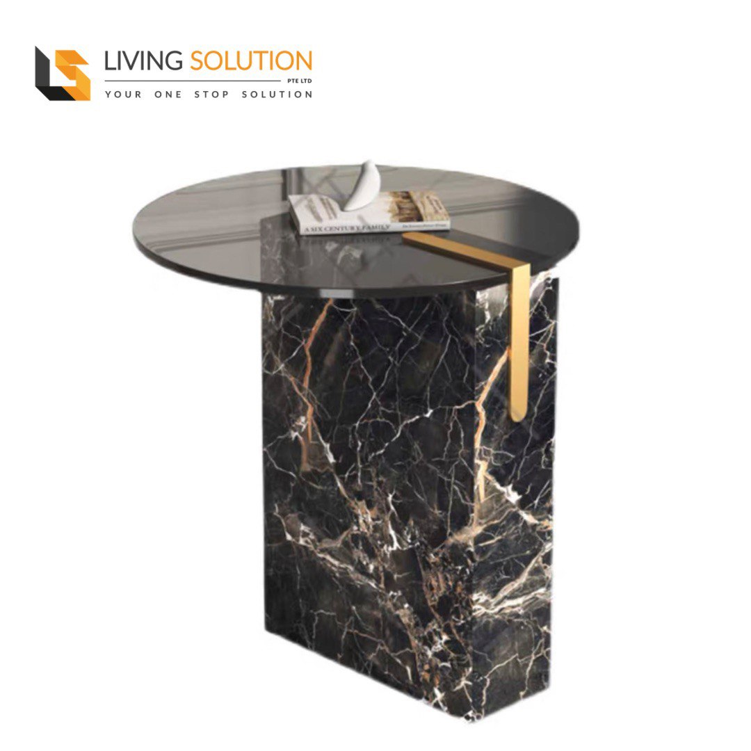 Ana Tempered Glass Marble Base Side Table Bedside Table Ana Tempered Glass Marble Base Side Table Bedside Table