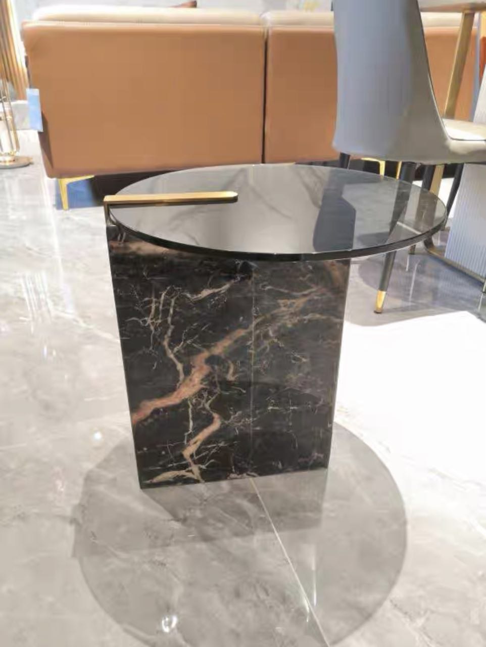 Ana Tempered Glass Marble Base Side Table or Bedside Table Ana Tempered Glass Marble Base Side Table or Bedside Table