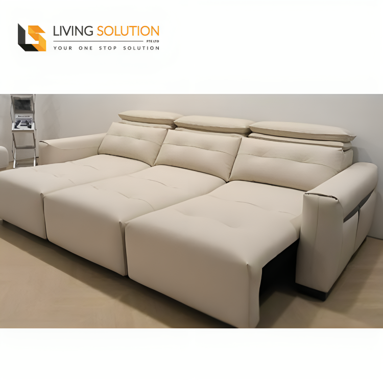 Alessia Electric Motorised Leather or Fabric Extendable Sofa Living Room Furniture in Singapore at Living Solution
