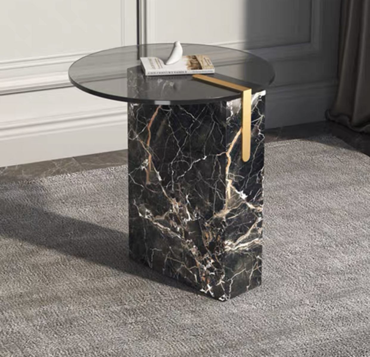 Ana Tempered Glass Marble Base Side Table Bedside Table 5 Ana Tempered Glass Marble Base Side Table Bedside Table