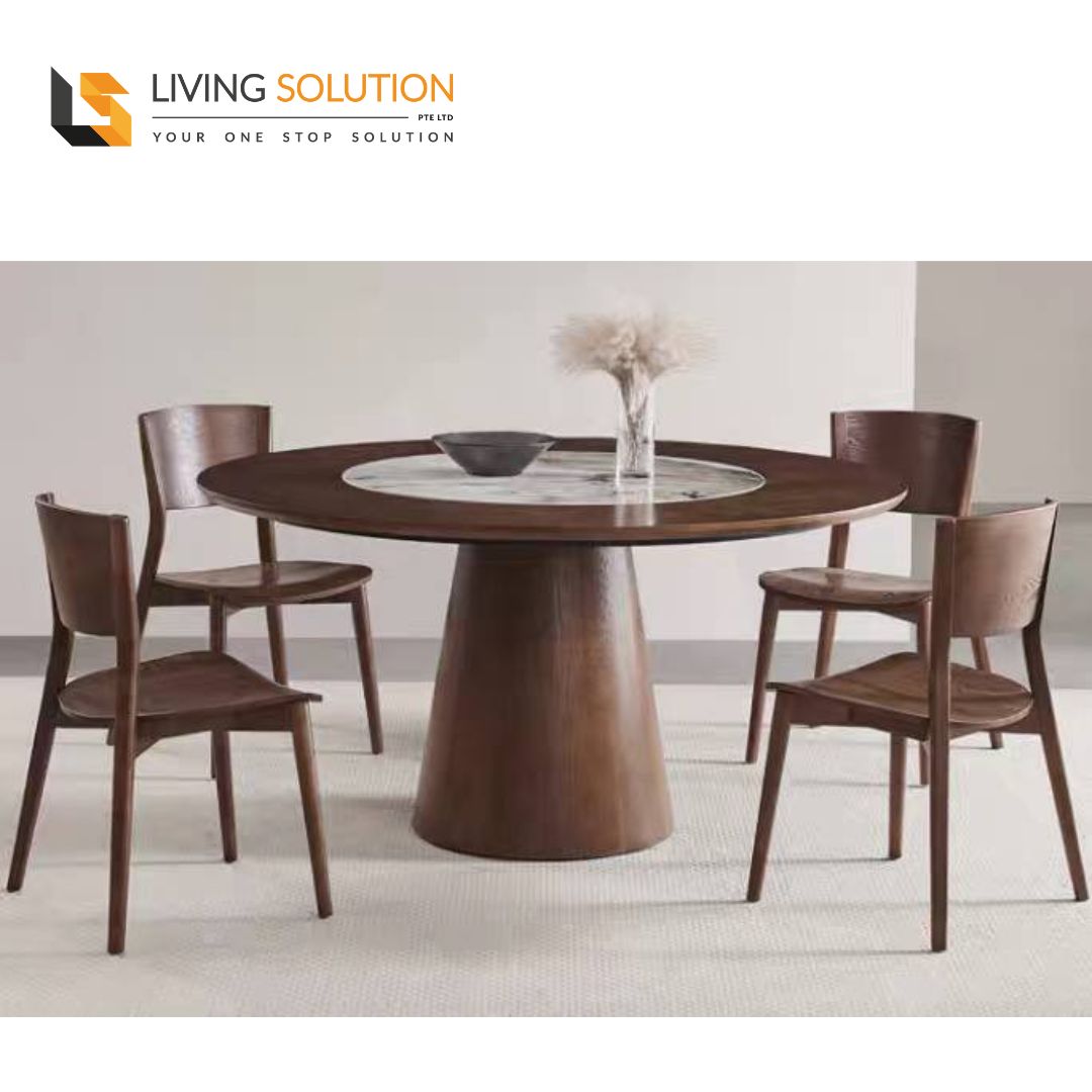 Acia Round Sintered Stone Wooden Dining Table Acia Round Sintered Stone Wooden Dining Table