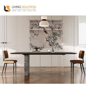 Dria Sintered Stone Dining Table with Acrylic and Stainless Steel Leg