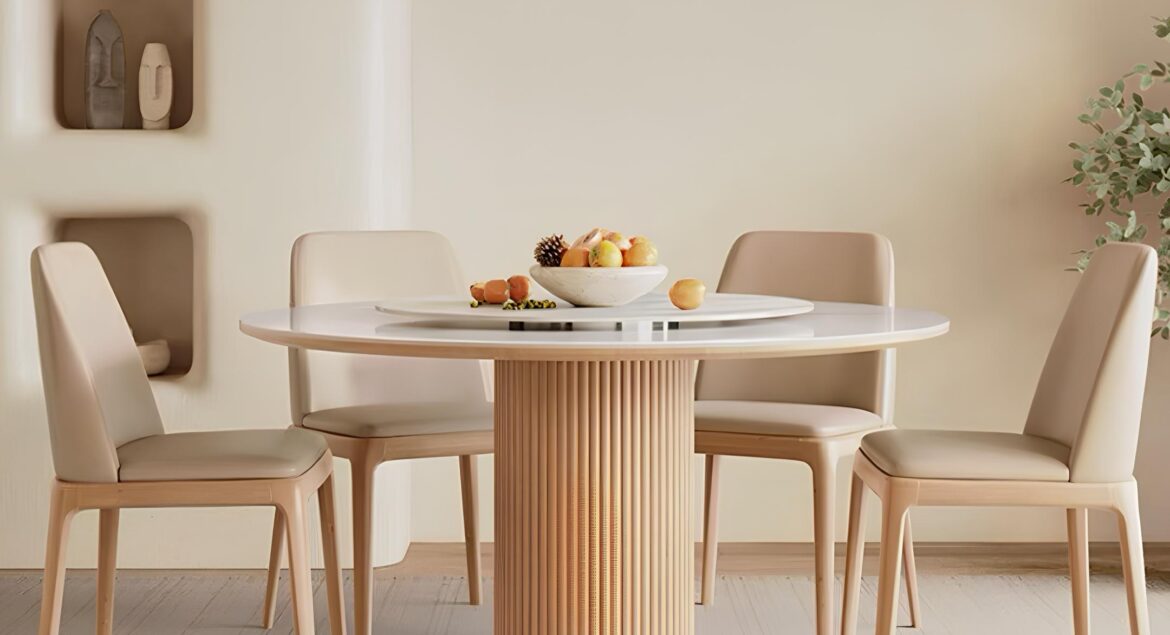 Alder Sintered Stone Top Round Wooden Dining Table