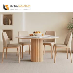 Alder Sintered Stone Top Round Wooden Dining Table