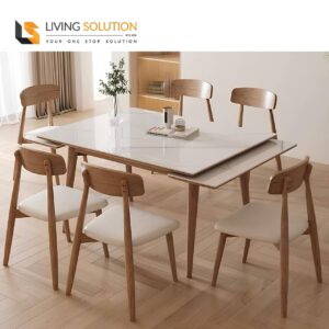 Basilic Sintered Stone Ash Wood Side Extendable Dining Table