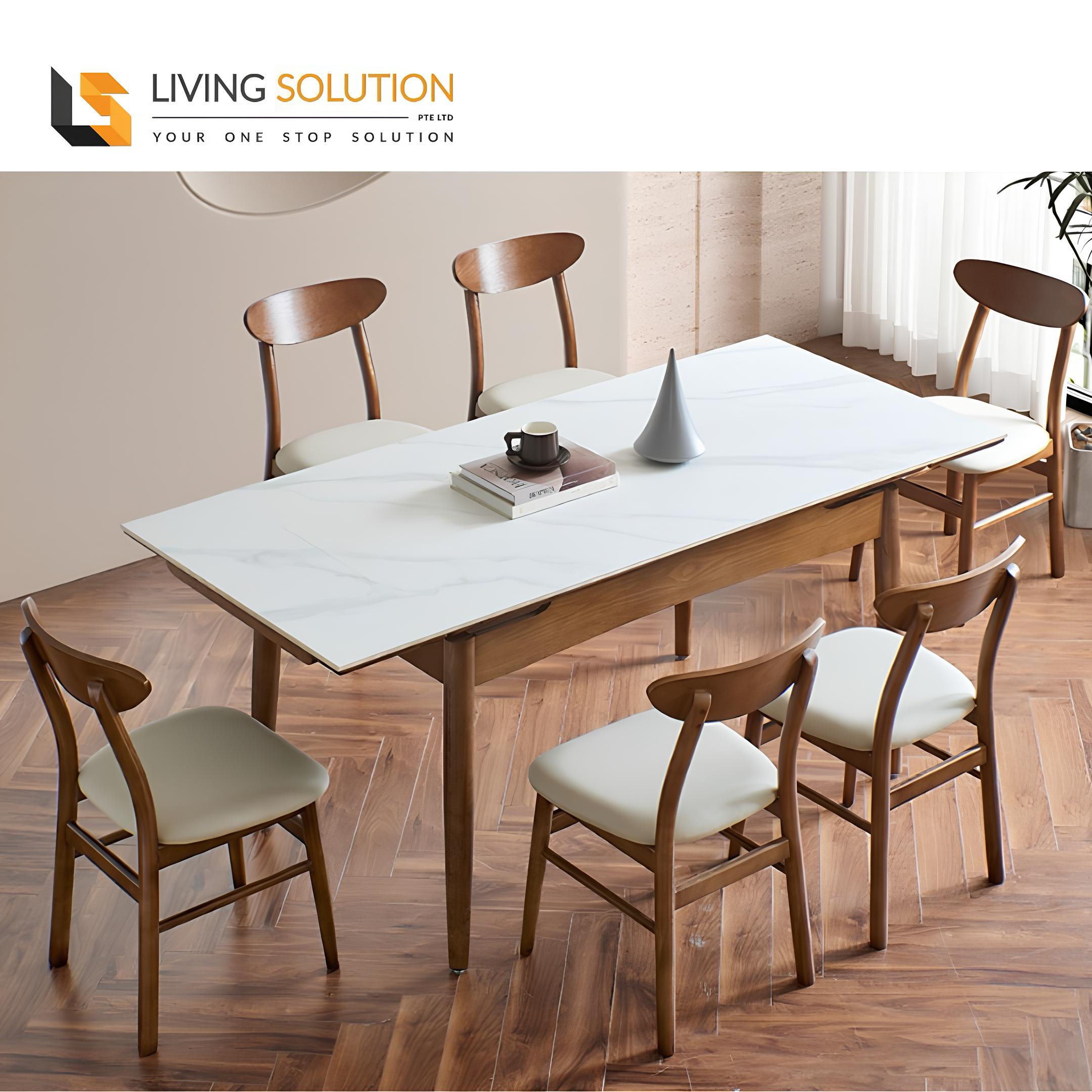 Basilic Sintered Stone Ash Wood Side Extendable Dining Table - Basilic Sintered Stone Ash Wood Side Extendable Dining Table