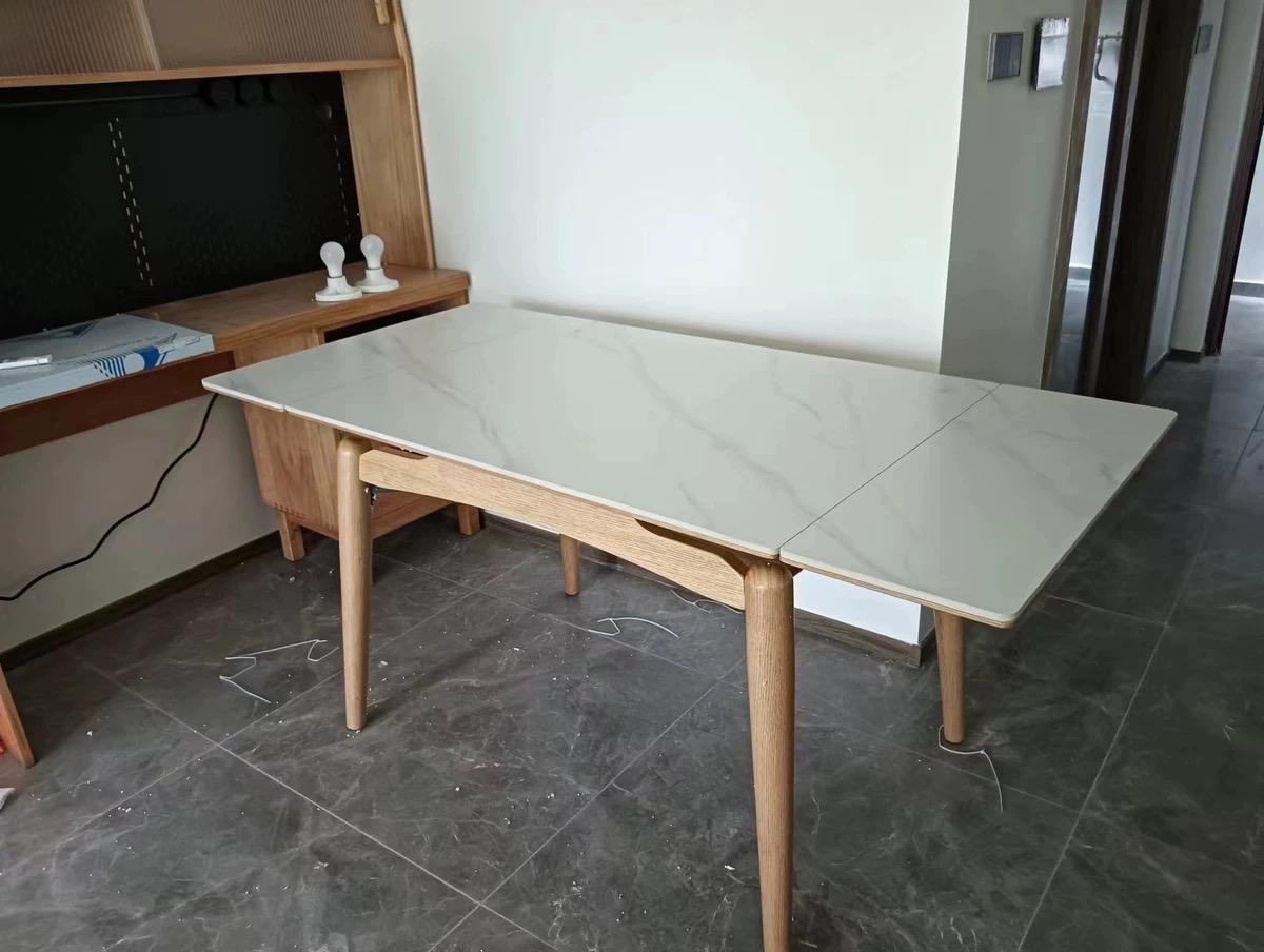 Basilic Sintered Stone Ash Wood Side Extendable Dining Table 0 Basilic Sintered Stone Ash Wood Side Extendable Dining Table at customer house