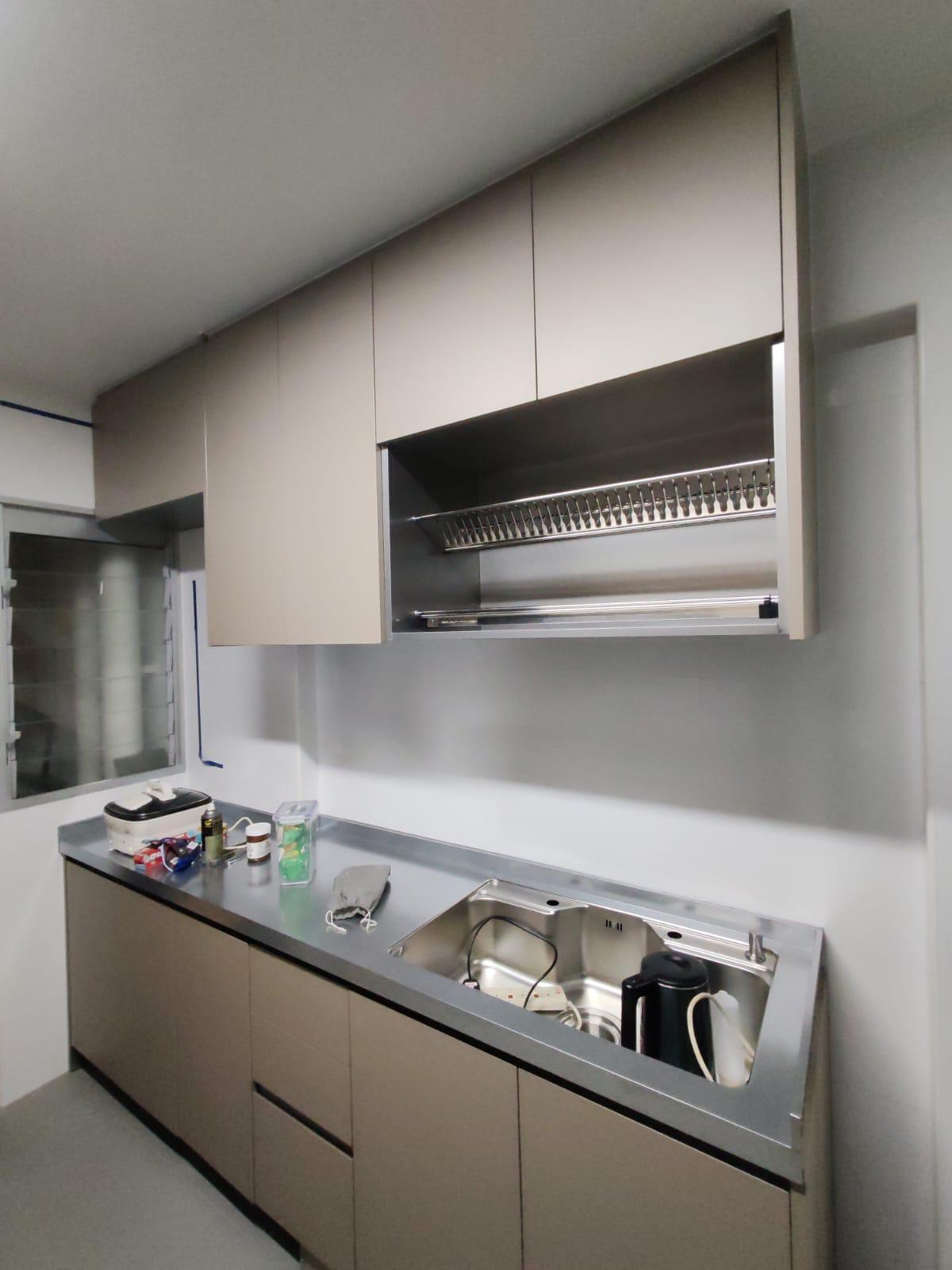 Living Solution Premium Modular Stainless Steel Coloured Customised Kitchen Cabinet installed at customer house in Singapore
