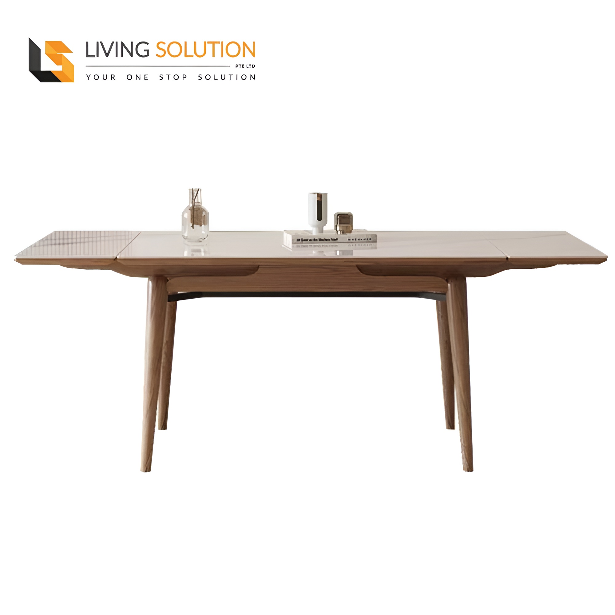 Basilic Sintered Stone Ash Wood Side Extendable Dining Table Basilic Sintered Stone Ash Wood Side Extendable Dining Table