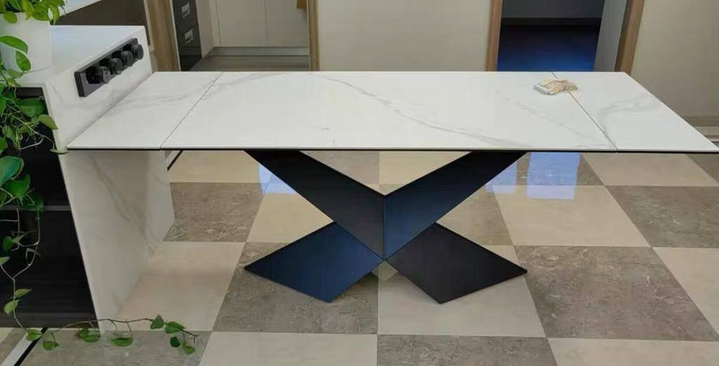 Aris Sintered Stone Extendable Dining Table with Side extension pair with Kitchen Island