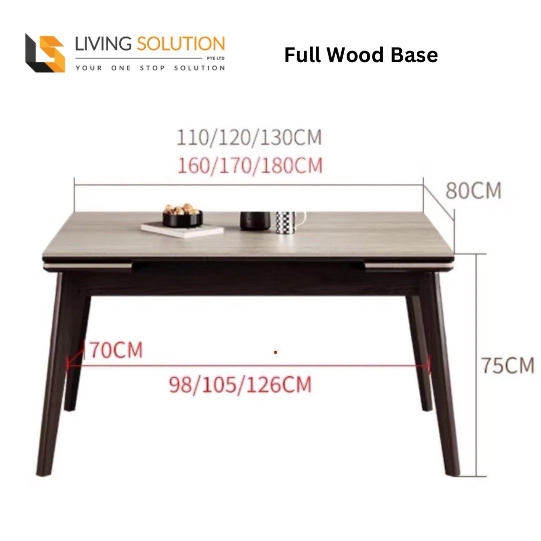 Basilic Sintered Stone Ash Wood Side Extendable Dining Table -2 Basilic Sintered Stone Ash Wood Side Extendable Dining Table dimension of table with full wood base