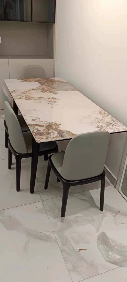 Basilic Sintered Stone Ash Wood Side Extendable Dining Table - Basilic Sintered Stone Ash Wood Side Extendable Dining Table at customer house