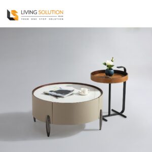 Yeri Sintered Stone Saddle Leather Coffee Table Set