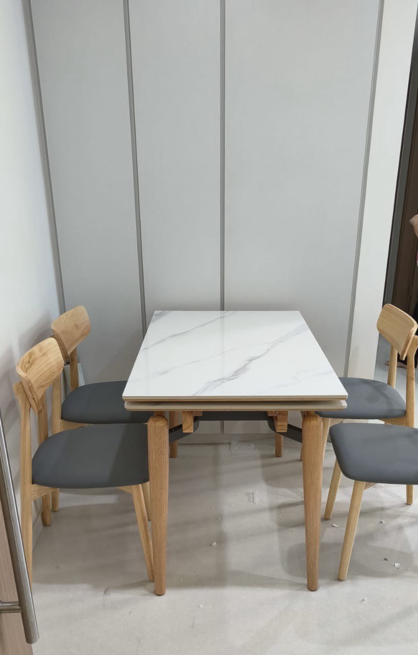Basilic Sintered Stone Ash Wood Side Extendable Dining Table 1 customer house of Basilic Sintered Stone Ash Wood Side Extendable Dining Table