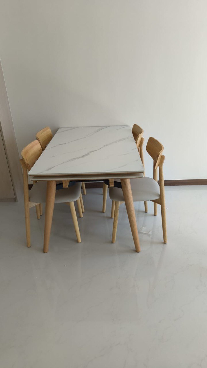 Basilic Sintered Stone Ash Wood Side Extendable Dining Table 3 customer house of Basilic Sintered Stone Ash Wood Side Extendable Dining Table