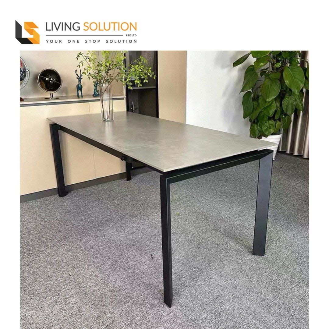 Enzio Sintered Stone Extendable Dining Table in black legs