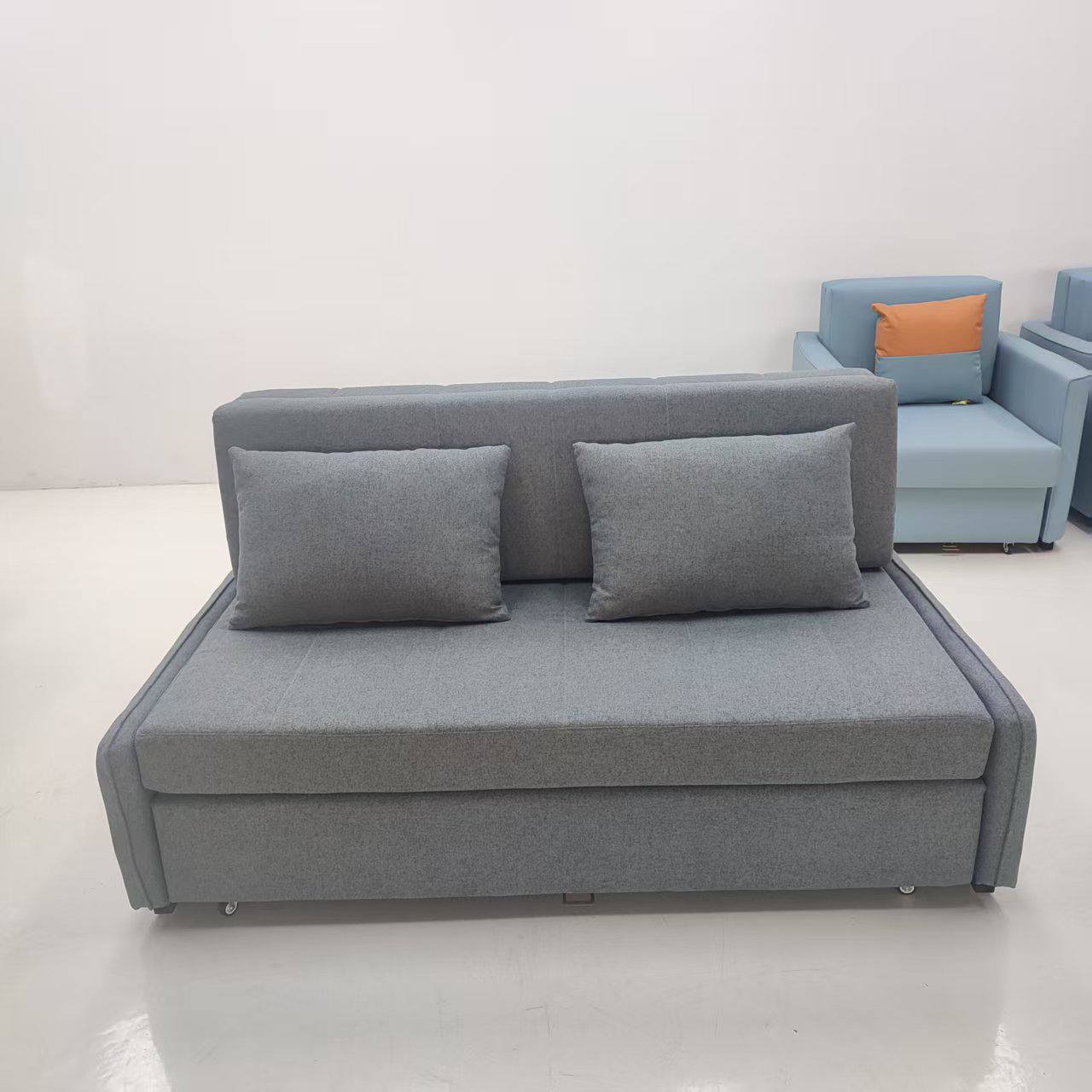 Ava Sofa Bed with Storage grey front view at factory Ava Sofa Bed with Storage grey front view at factory