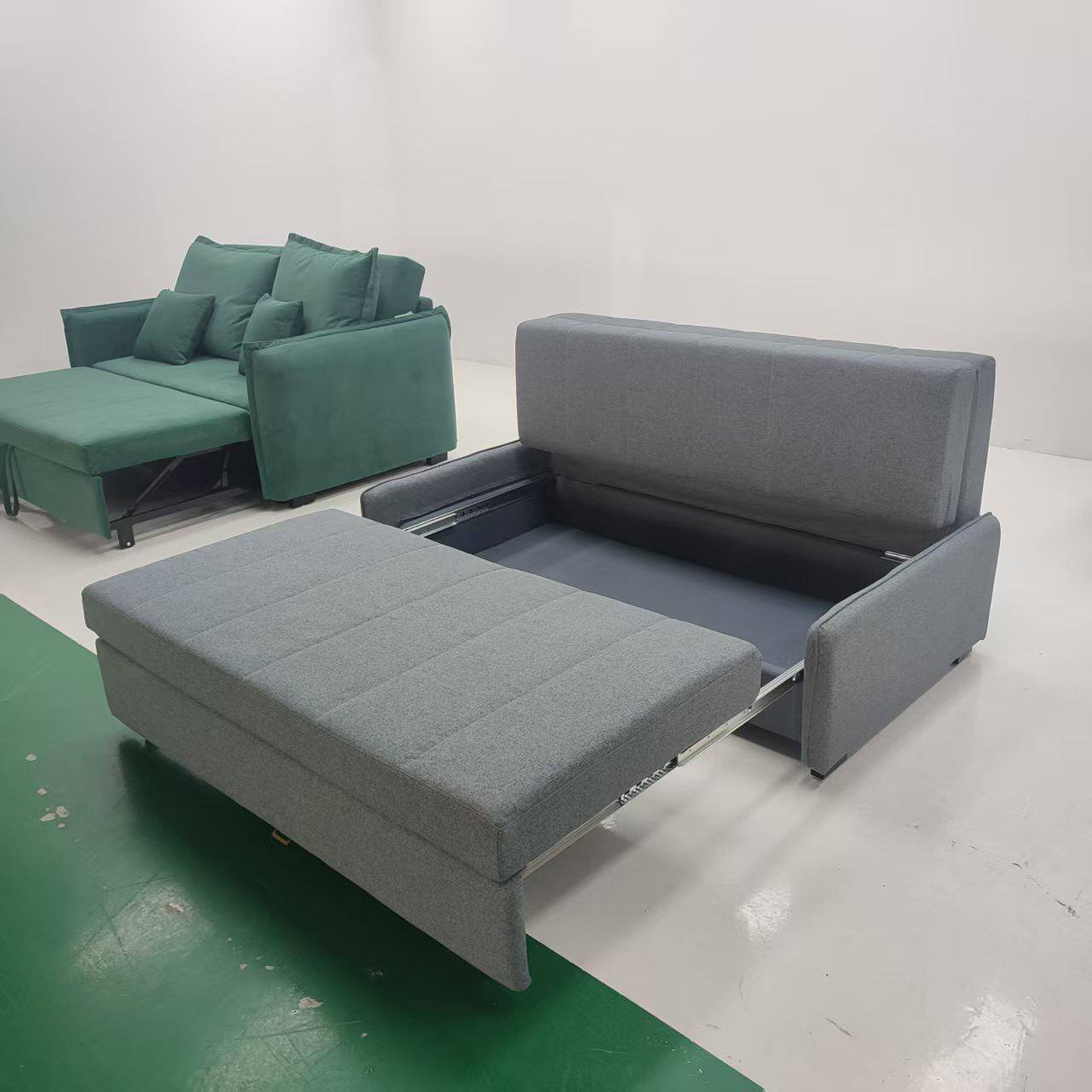 Ava Sofa Bed with Storage grey storage view at factory Ava Sofa Bed with Storage grey storage view at factory