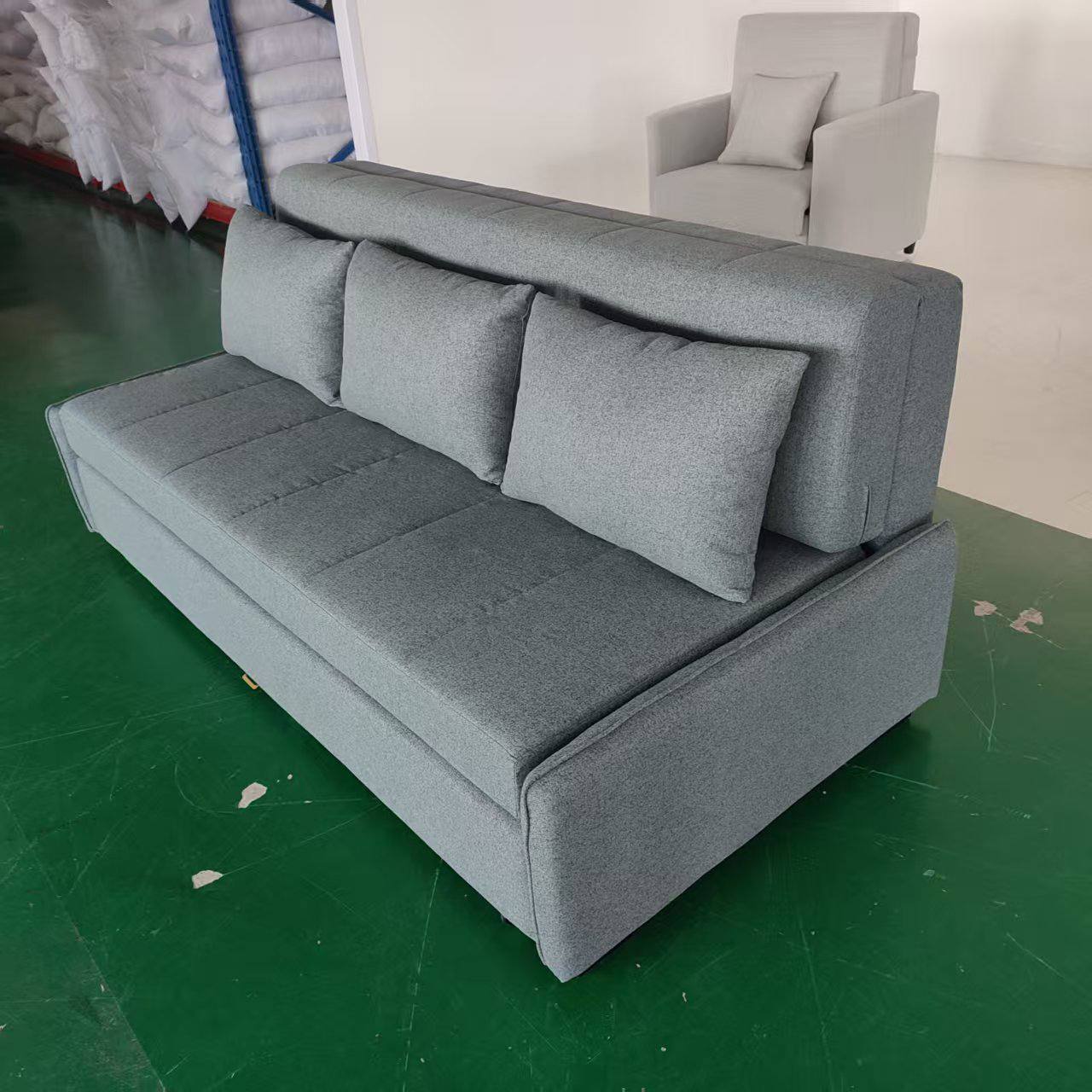 Ava Sofa Bed with Storage in 195cm Grey side view Ava Sofa Bed with Storage in 195cm Grey side view