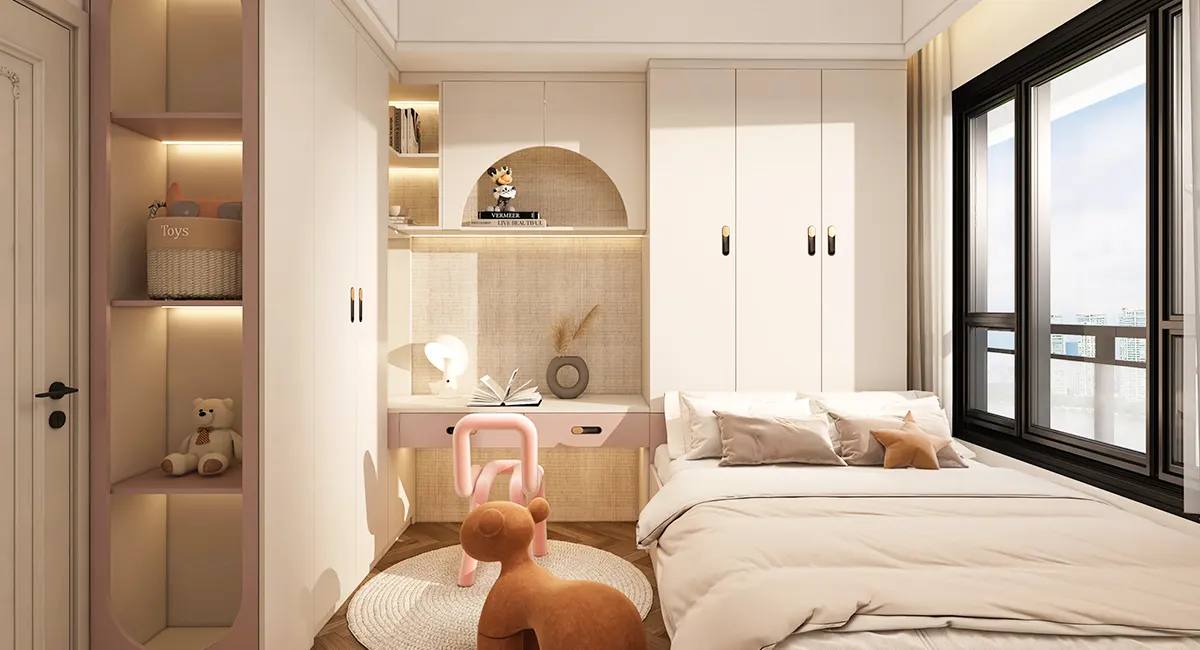 Custom Carpentry Cream Pink Junior Bedroom Singapore