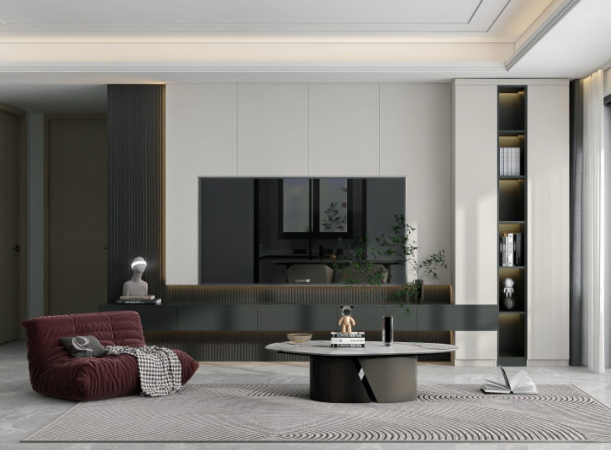 Custom Made floating wall mount TV Console with display cabinet Custom Made floating wall mount TV Console with display cabinet