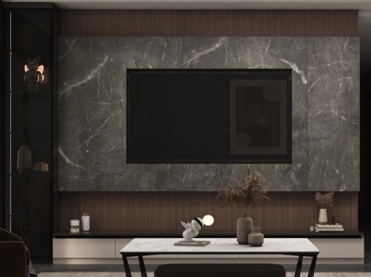 Custom Modern Black and White L TV Console with glass display cabinet Custom Modern Black and White L TV Console with glass display cabinet