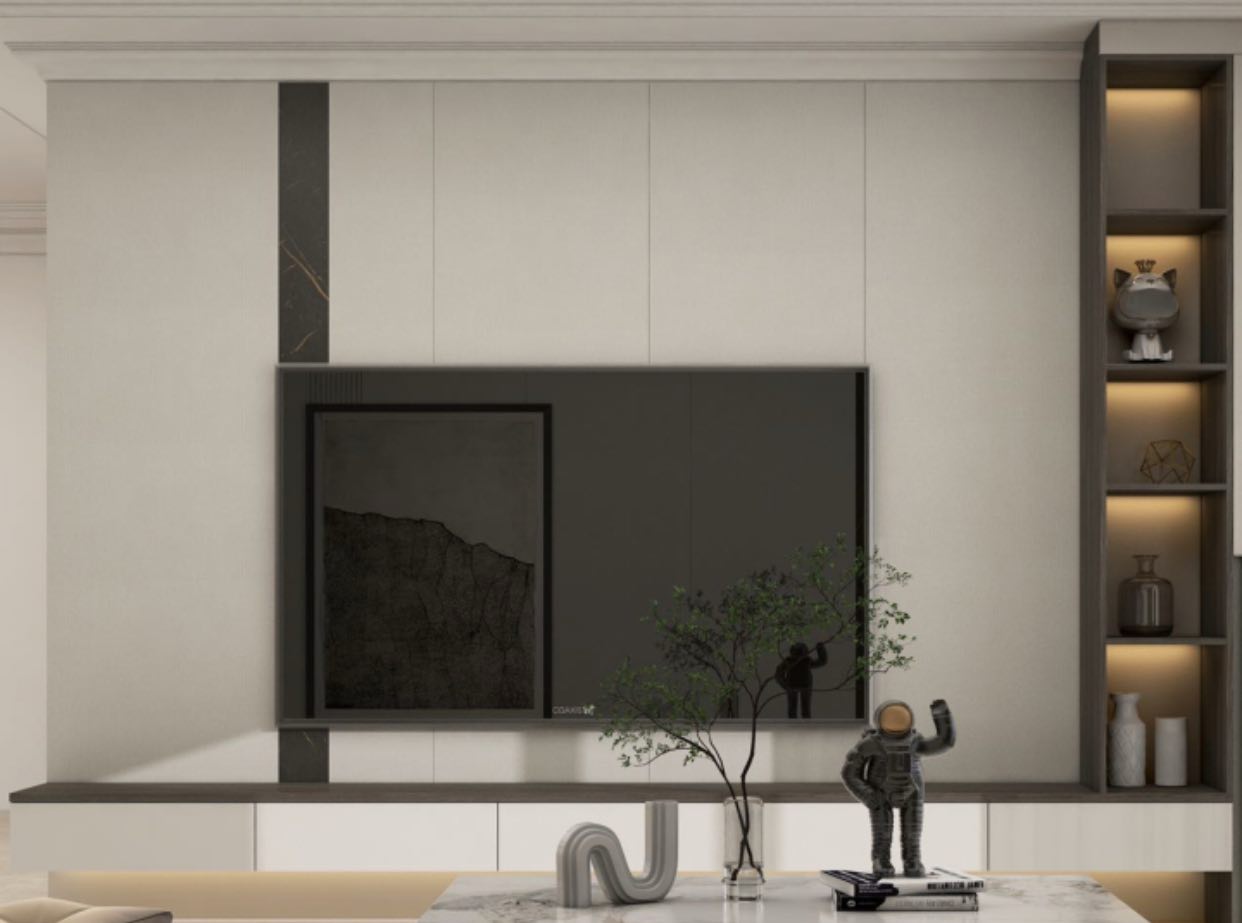 Custom Modern L TV Console with shelving Custom Modern L TV Console with shelving