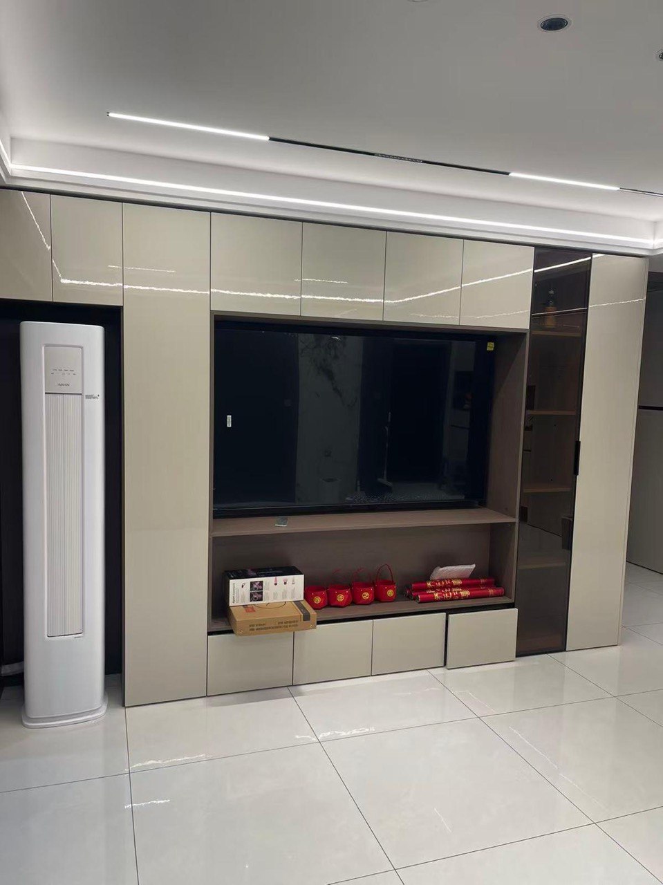 Custom TV Console with Tempered Glass Cabinet Custom TV Console with Tempered Glass Cabinet