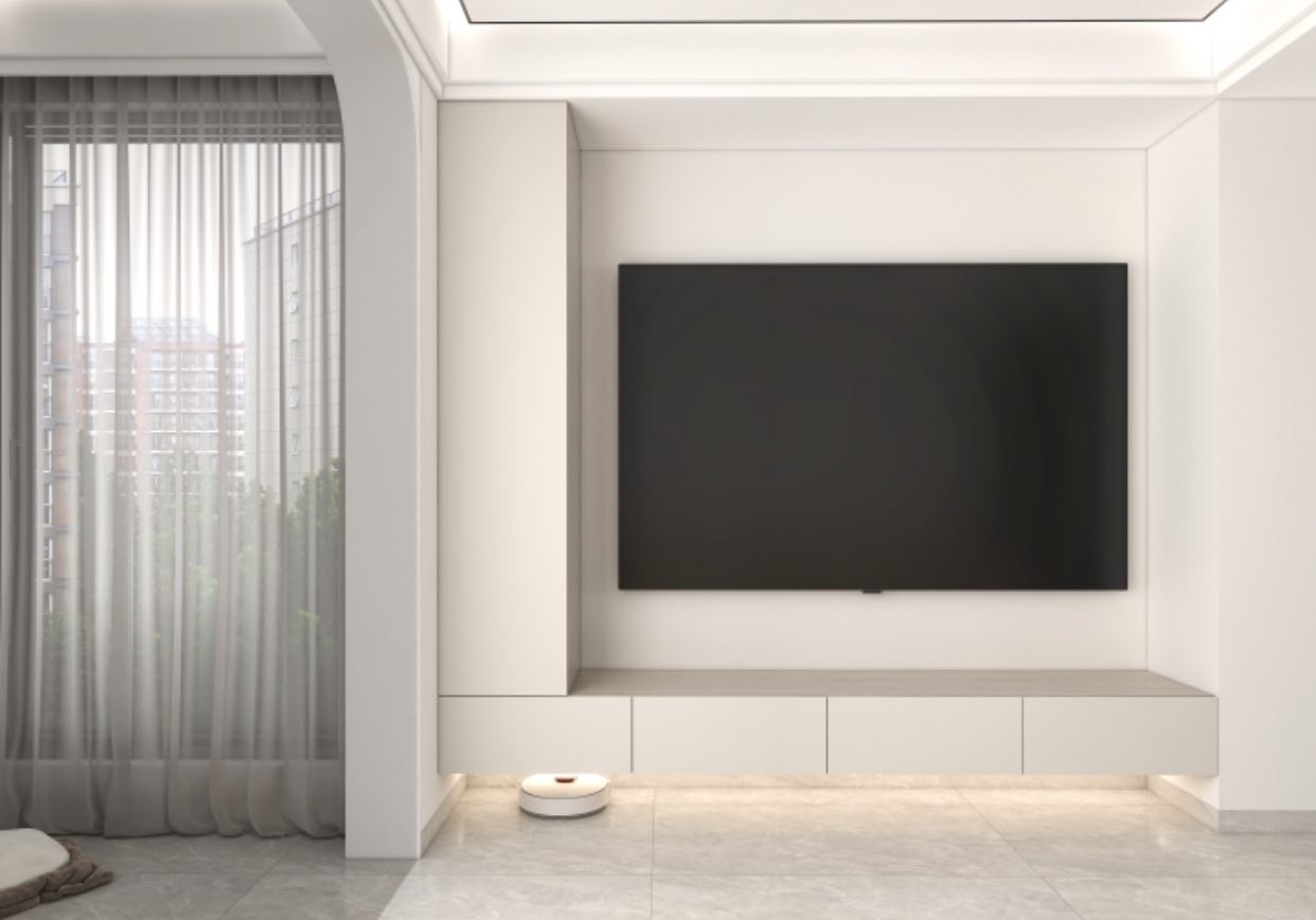 Modern Cream Custom L TV Console with Cabinet Modern Cream Custom L TV Console with Cabinet
