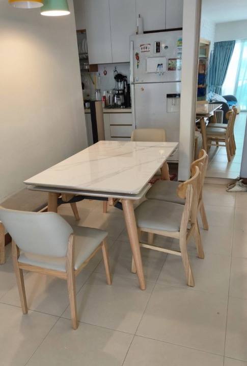 Basilic Sintered Stone Ash Wood Side Extendable Dining Table customer photo of Basilic Sintered Stone Ash Wood Side Extendable Dining Table