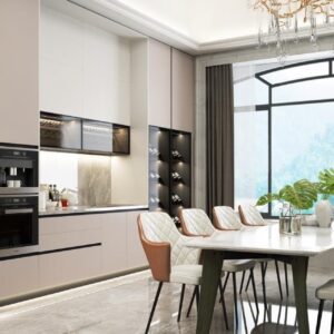 Custom Stainless Steel Pantry Cabinet and Glass Display Cabinet