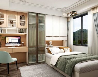 Custom Tatami Bed Frame with built in cabinet, wardrobe and study table