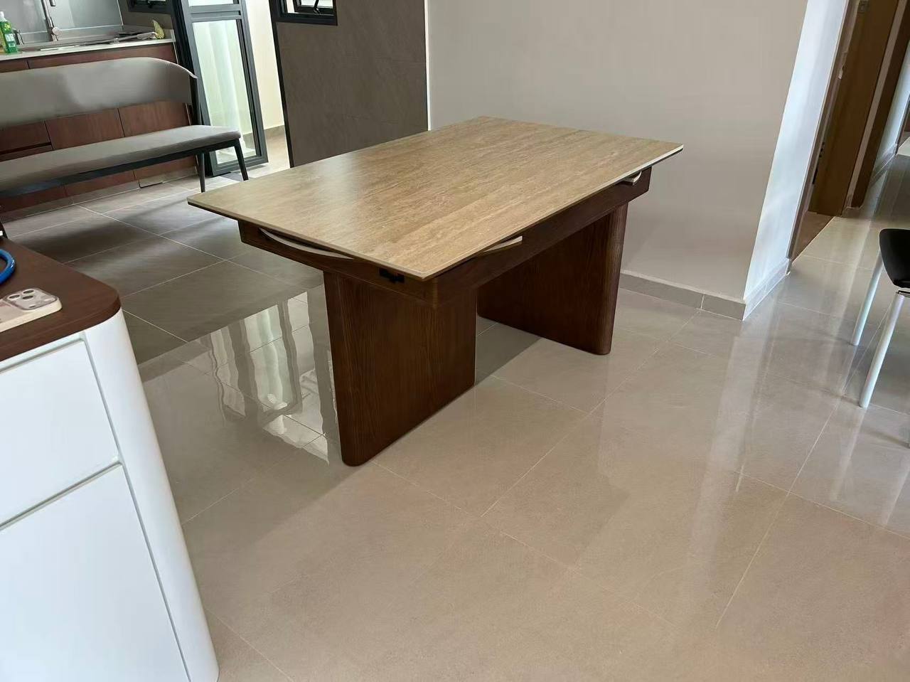 Tami Ash Wood Sintered Stone Extendable Dining Table customer house Tami Ash Wood Sintered Stone Extendable Dining Table customer house