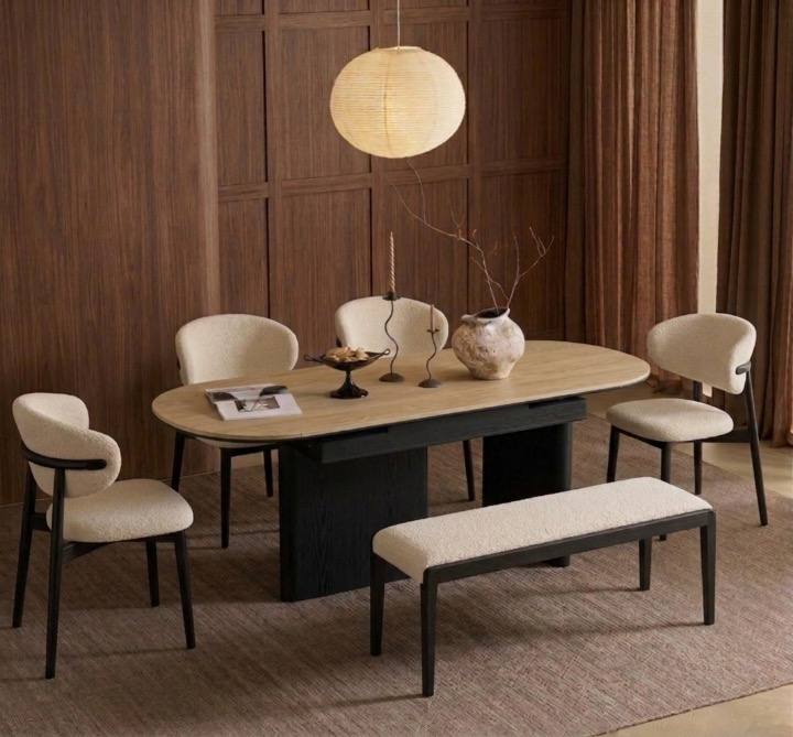 Tami Ash Wood Sintered Stone Extendable Dining Table in black Tami Ash Wood Sintered Stone Extendable Dining Table in black