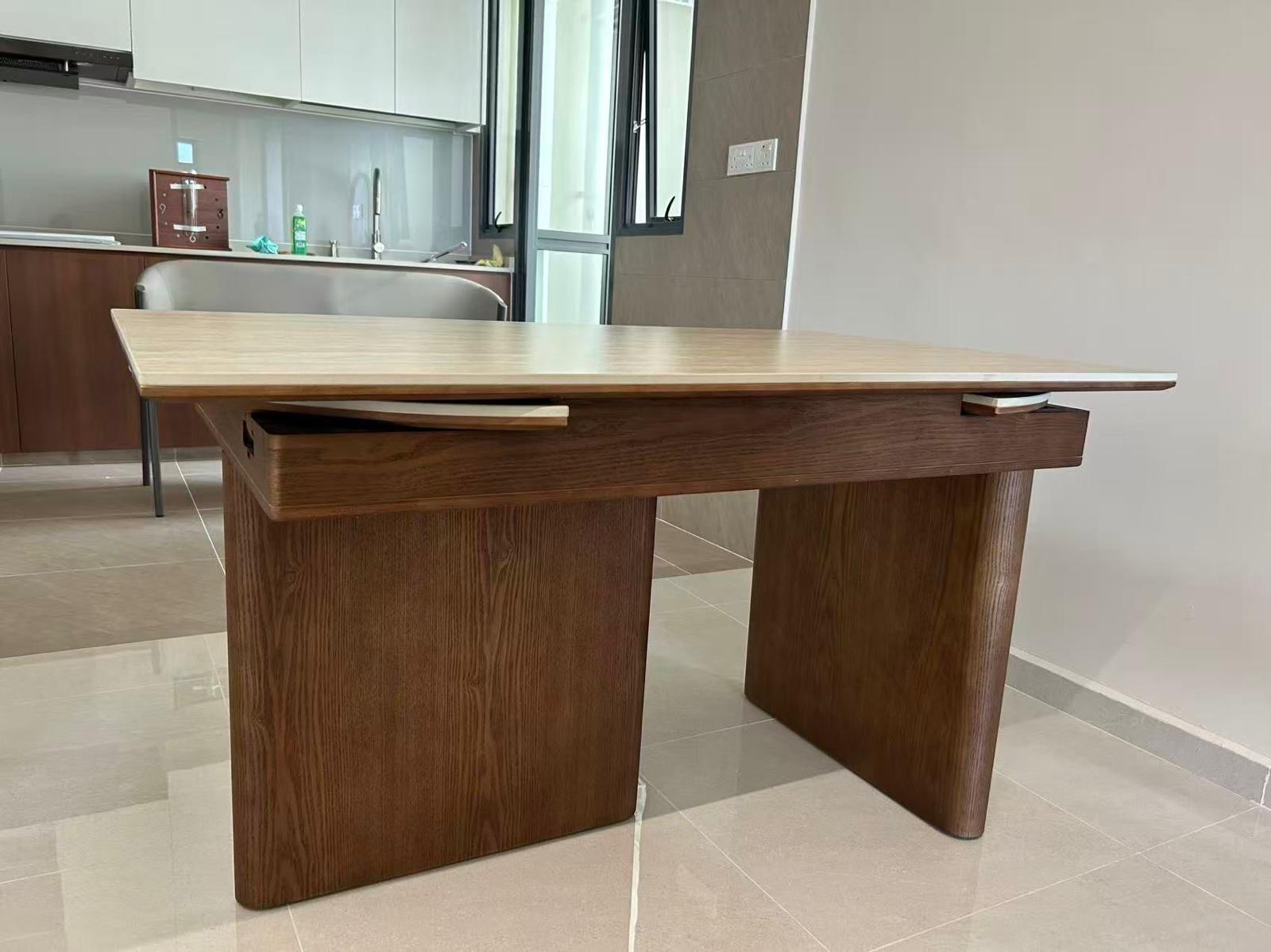 Tami Ash Wood Sintered Stone Extendable Dining Table Tami Ash Wood Sintered Stone Extendable Dining Table