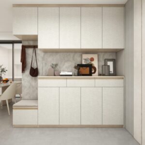 Custom Shoe Cabinet with Bench and Top Cabinet Scandinavian