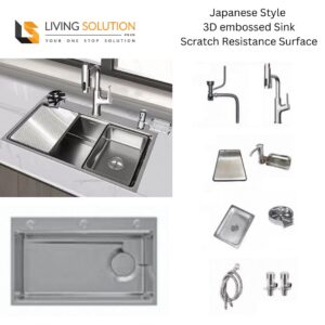 Akio 760mm Japanese Style 3D Embossed Stainless Steel Kitchen Sink