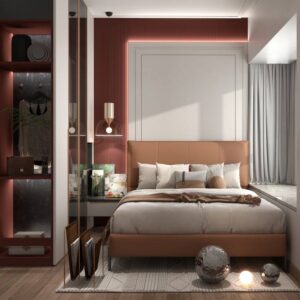 Modern Luxury Red element Customisable Built in Wardrobe with Bedside Table