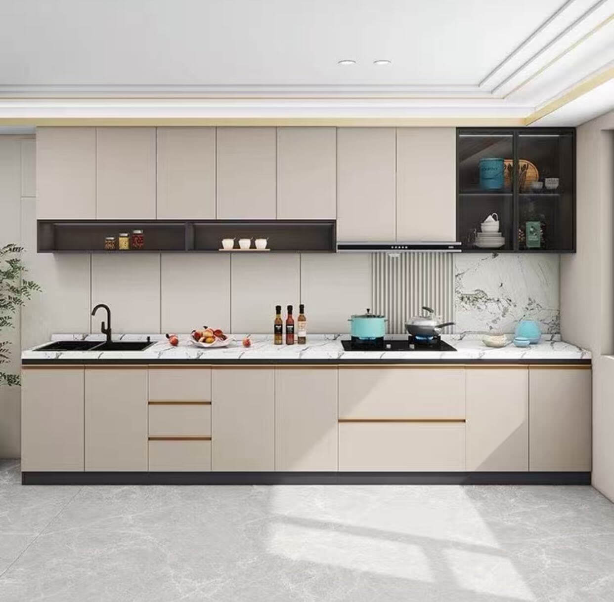06 Customised or Modular Aluminium Kitchen Cabinet - 06 Customised or Modular Aluminium Kitchen Cabinet with stone top