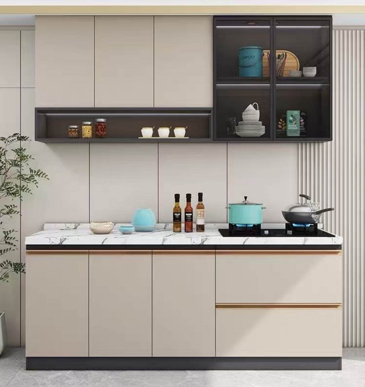 06 Customised or Modular Aluminium Kitchen Cabinet -0 06 Customised or Modular Aluminium Kitchen Cabinet with stone top