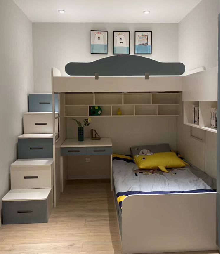 Custom Loft Bed Bunk Bed Kids Bed Frame with study table and shelving
